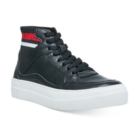 Madden Girl Shoes - Madden Girl Black Faux Leather Knit Collar Platform Sneakers, Sz 7